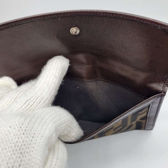 VINTAGE FENDI Authentic Bifold Long Wallet Zucca Canvas Leather Brown Logo FENDI - Picture 4 of 16